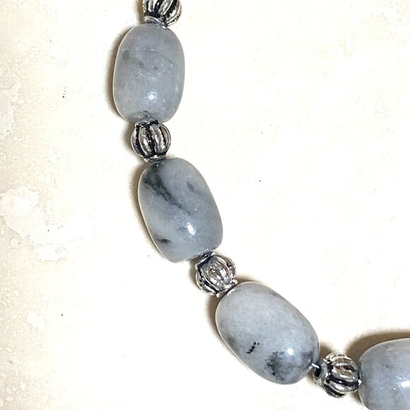 Genuine Grey Anhydrite & White Freshwater Pearl Choker, Beaded Natural Gemstones - Picture 4 of 13